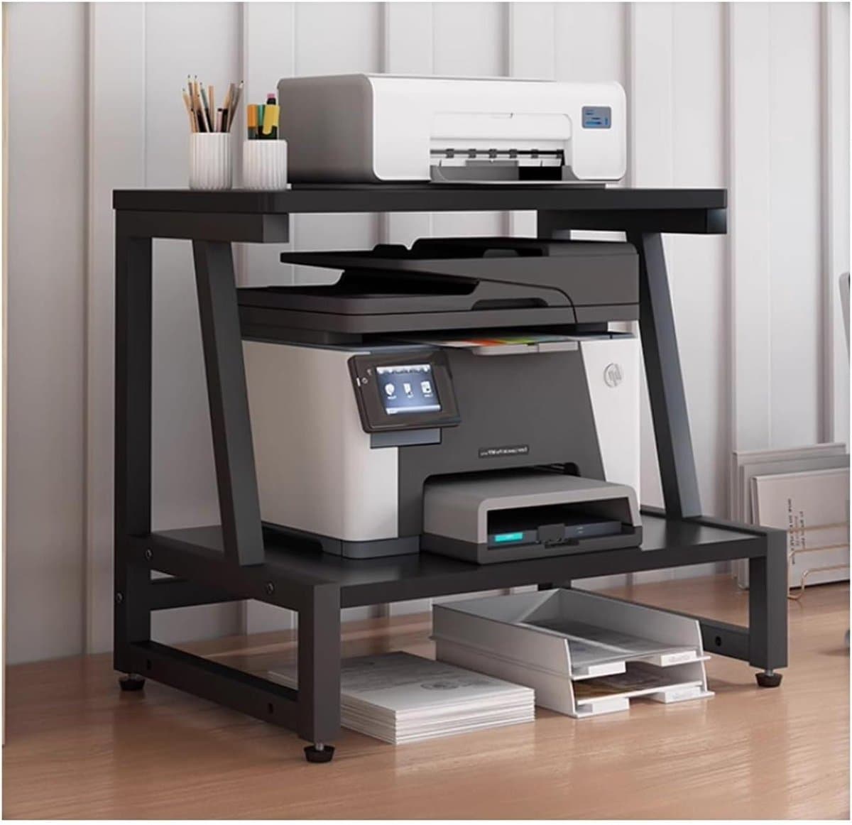 Printer Stand - Opbergrek Bureau - Kantoor Organiseren - Stabiel Metalen Frame - 45x57cm - Zwart