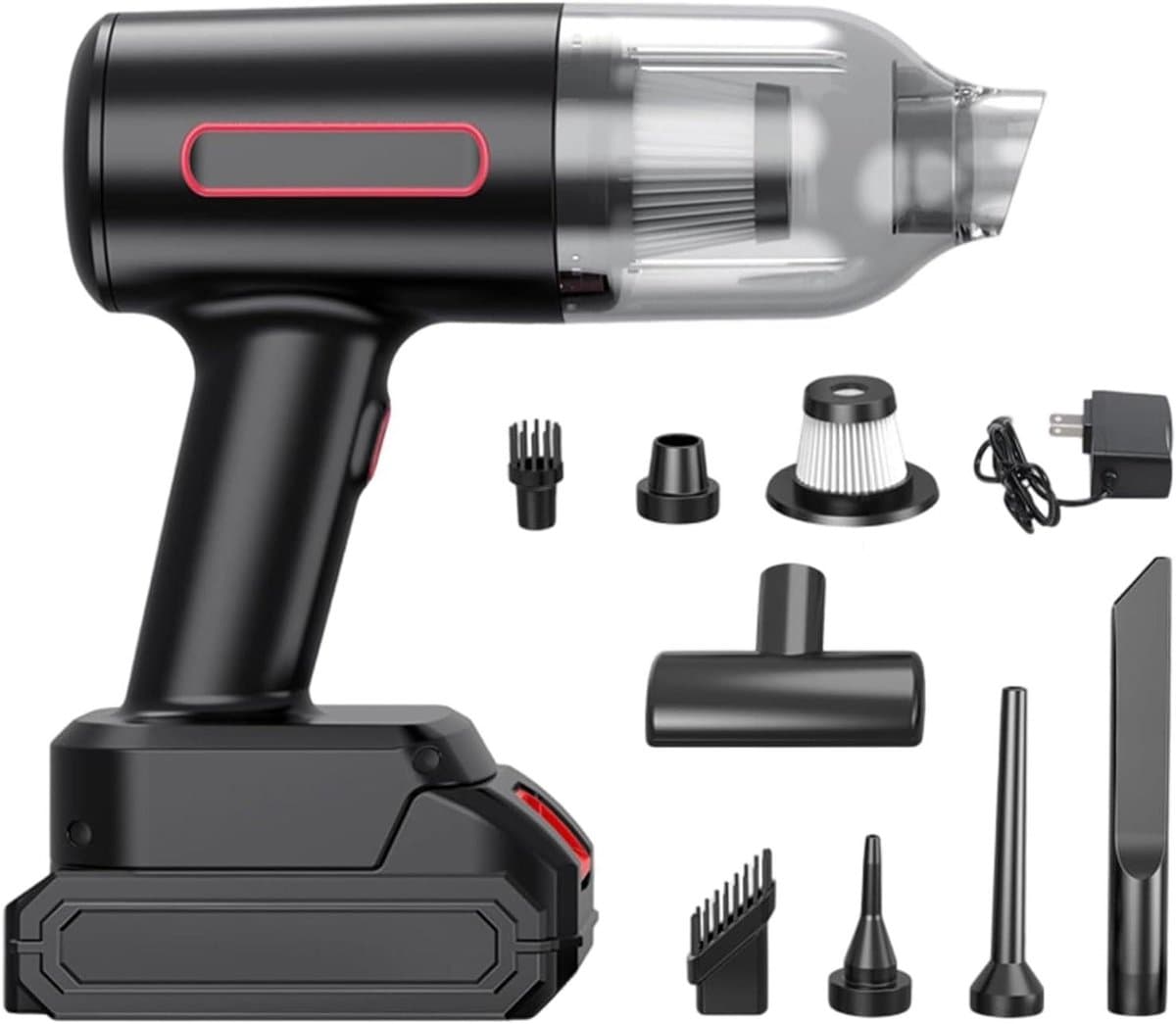 Draadloze Stofzuiger - Luchtblazer - Auto Interieur Reinigen - Zuig en Blaas Functie - 21.5 cm Lengte - Zwart