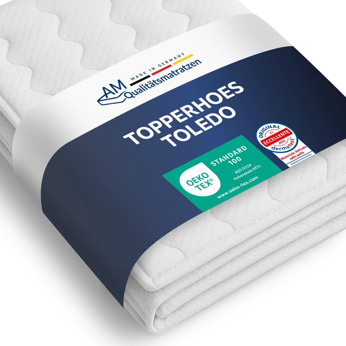 AM Qualitätsmatratzen topper hoes 140 x 200 cm 4-6 cm kernhoogte - Made in Germany & Oeko-TEX keurmerk - Allergisch topper hoes van dubbel laken met klimaatvezel gewatteerd & 4-zijdige ritssluiting