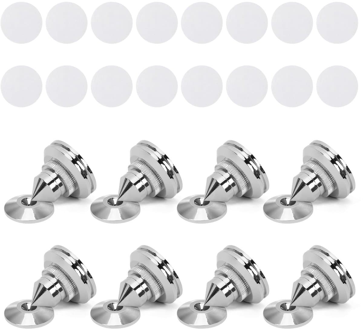 Dailygoody - Speaker Spikes - Geluidsisolatie - Zilver - Schokbestendige Pads - Verbeter geluidservaring - Geschikt voor audioapparatuur - 8 stuks