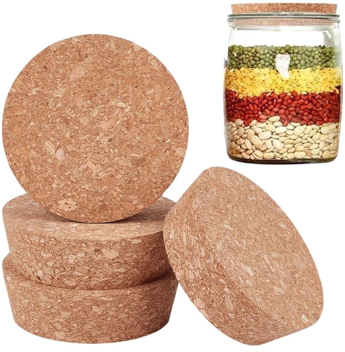Dailygoods - Set van 4 Grote Houten Kurkstoppers voor Flessen en Potten
