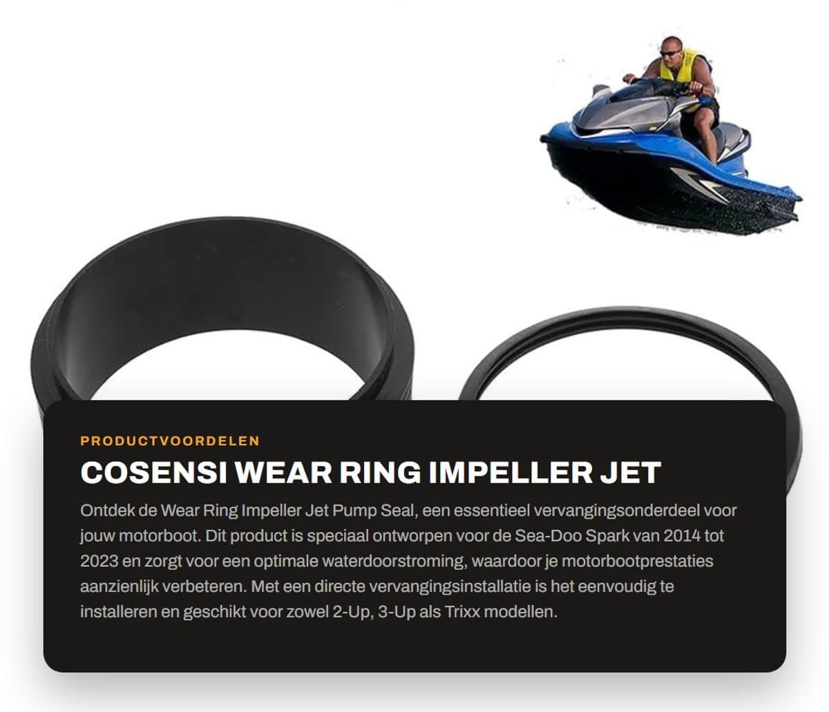Dailygoods- Wear Ring Impeller - Vervangingsonderdeel voor Jetpomp - Geschikt voor Sea-Doo Spark 2014-2023 - ABS/Rubber - Verbeterde Motorprestaties