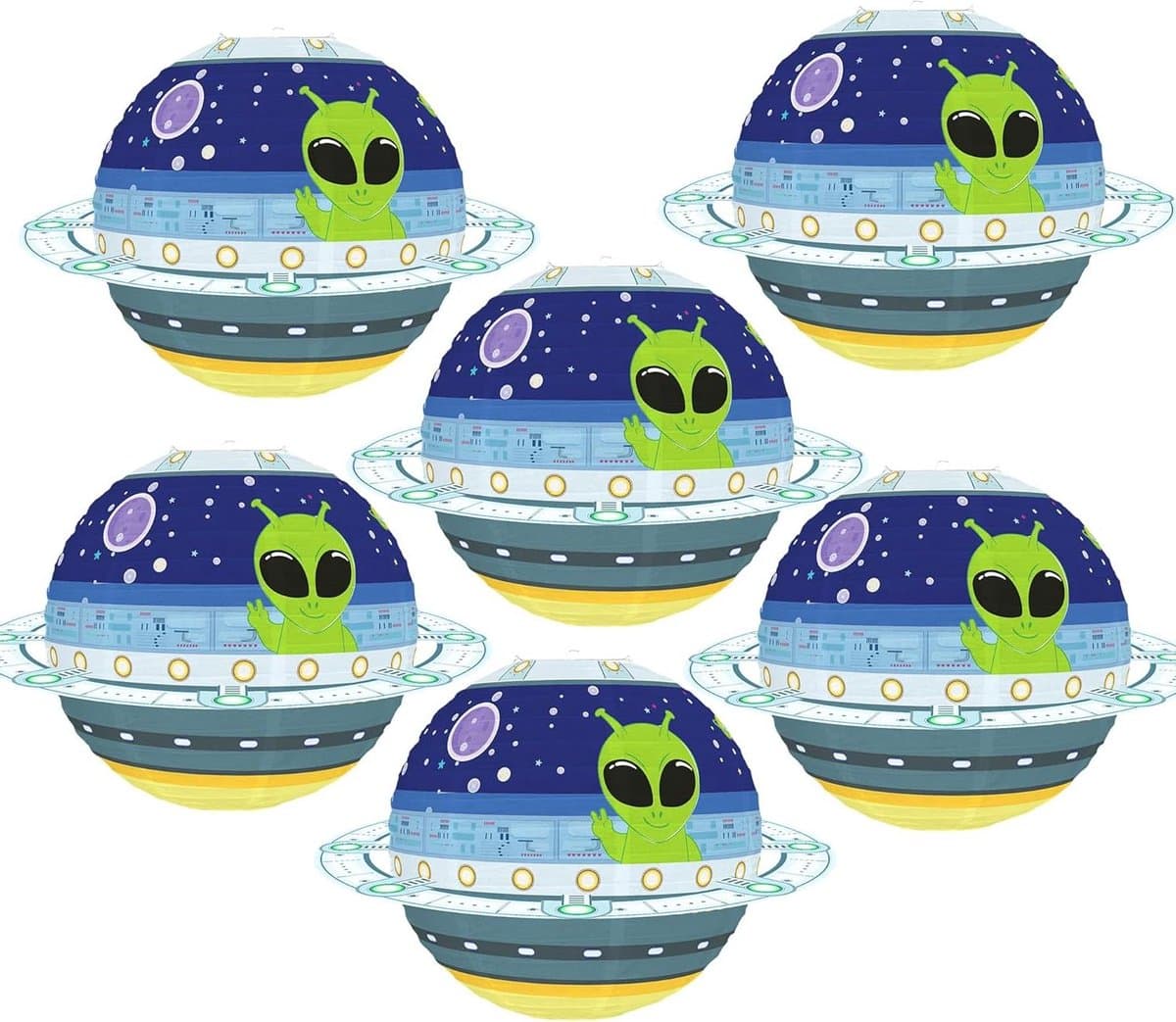 Feestdecoratie Slingers - Ruimte Thema - Verjaardag Versiering - Set van Zes - 20cm Breed - Marineblauw