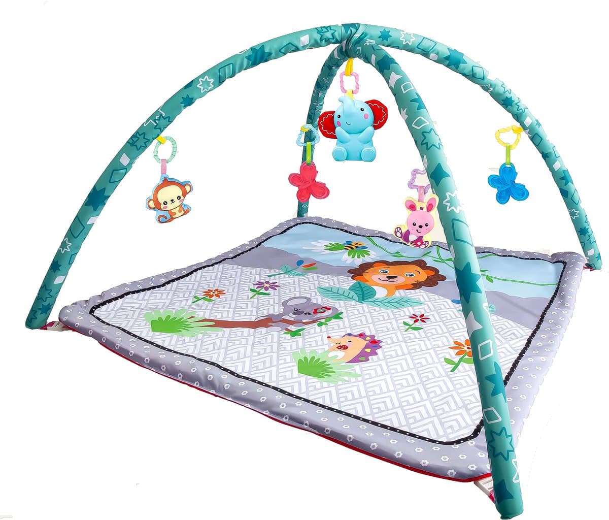 Speelkleed Baby met Boog - Buikligtrainer - 78 x 78 cm - Buiktrainer Baby - Tummy Time - Speelmat Baby - Speelboog - Babygym