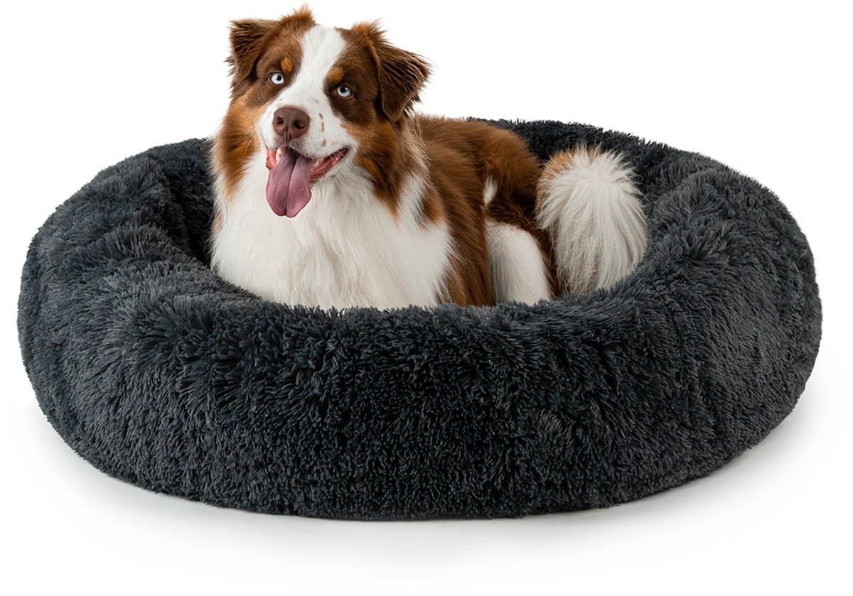 lionto Donut hondenbed, zacht pluche & verhoogde rand 100 cm donkergrijs
