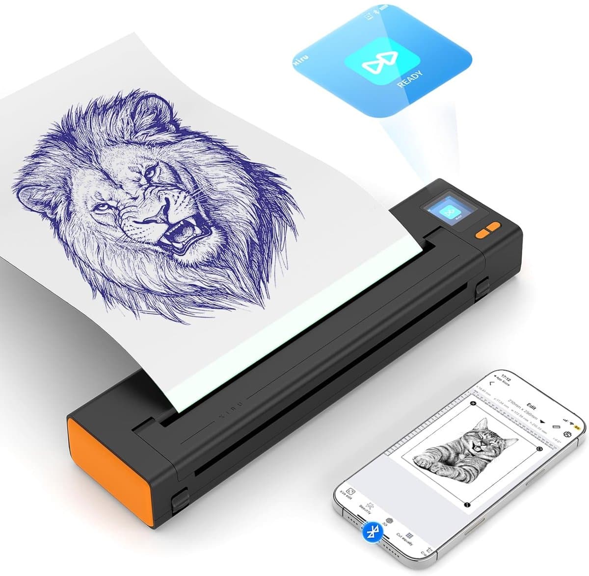 XR3 Tattoo Stencil Printer 2500 mAh Tattoo Printer, Thermische Tattoo Printer Met LED-Display En 10 Transferpapier, Bluetooth Transfermachine, Stencilprinter Compatibel Met Telefoon En Tablet, Oranje