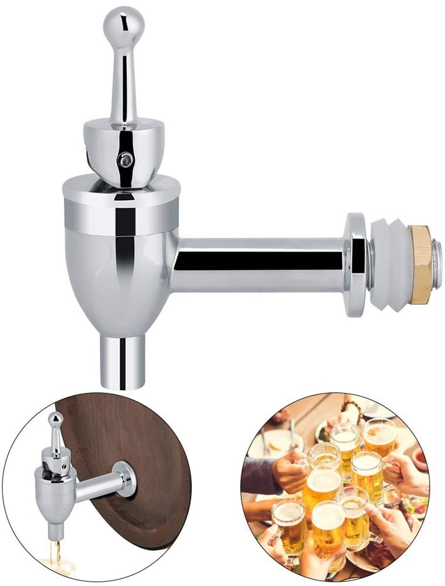 SPHProducts - Koperen Tapkraan - Drankdispenser - Perfect voor Feesten - Chroom - Glazen Vat - Vaatwasserbestendig - Ideaal voor Wijn en Bier