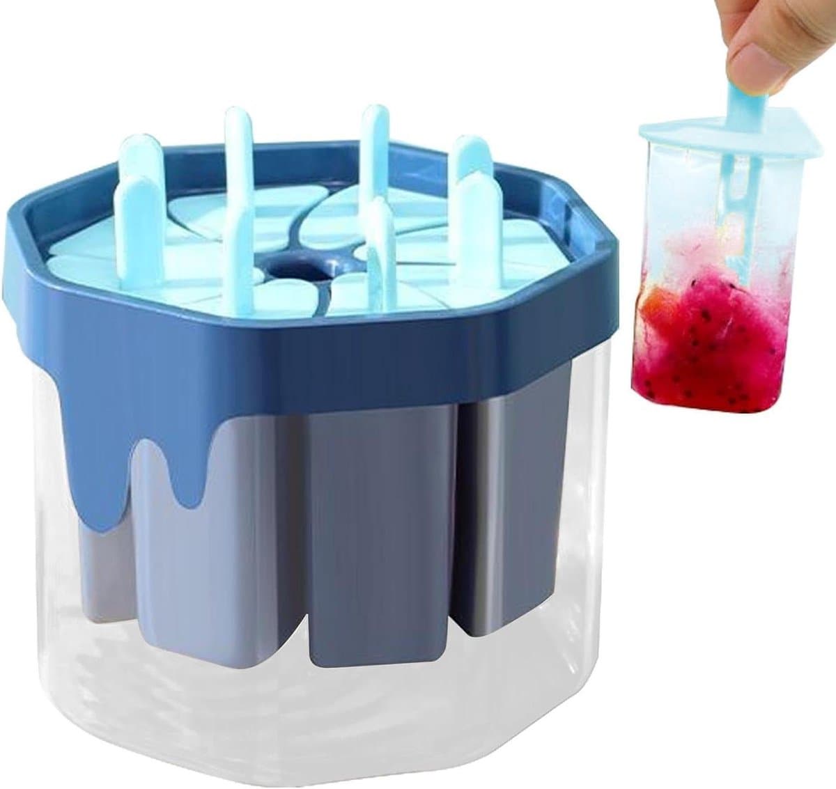 IJs lolly vorm - Vriezer bakvorm - Zomerse traktaties maken - Makkelijke vrijgave - 8 ijsjes tegelijk - Blauw