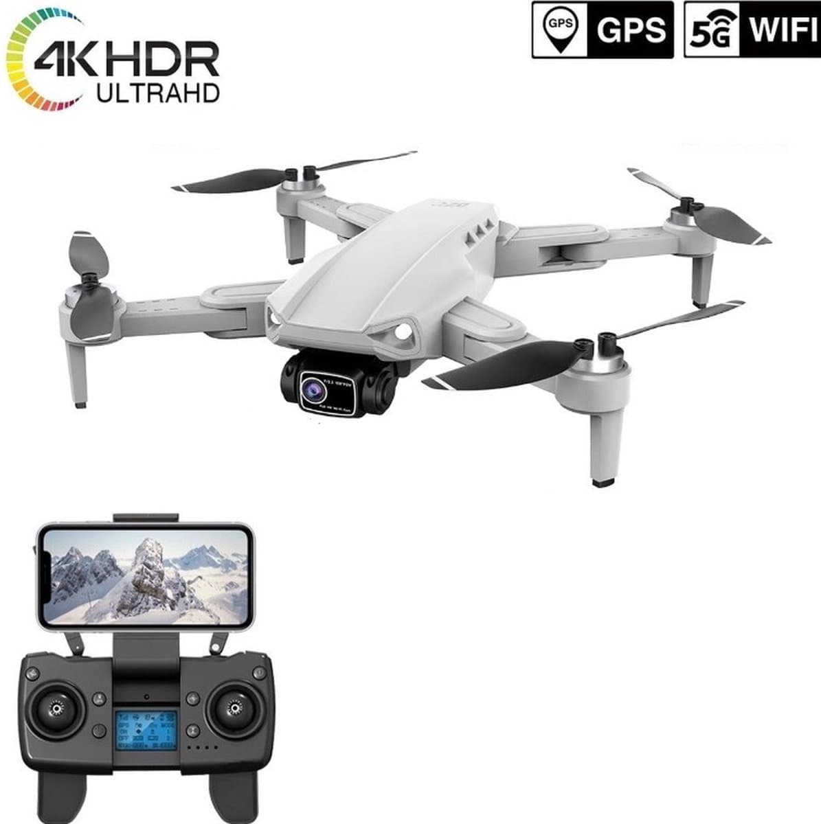 LUXWALLET LIBRA² SE - 30KM/h - 214 Gram - WiFi GPS 4K Drone - 2MP - EIS Stabilisator - 1200 Meter 5G Afstand + 1x Accu - Grijs