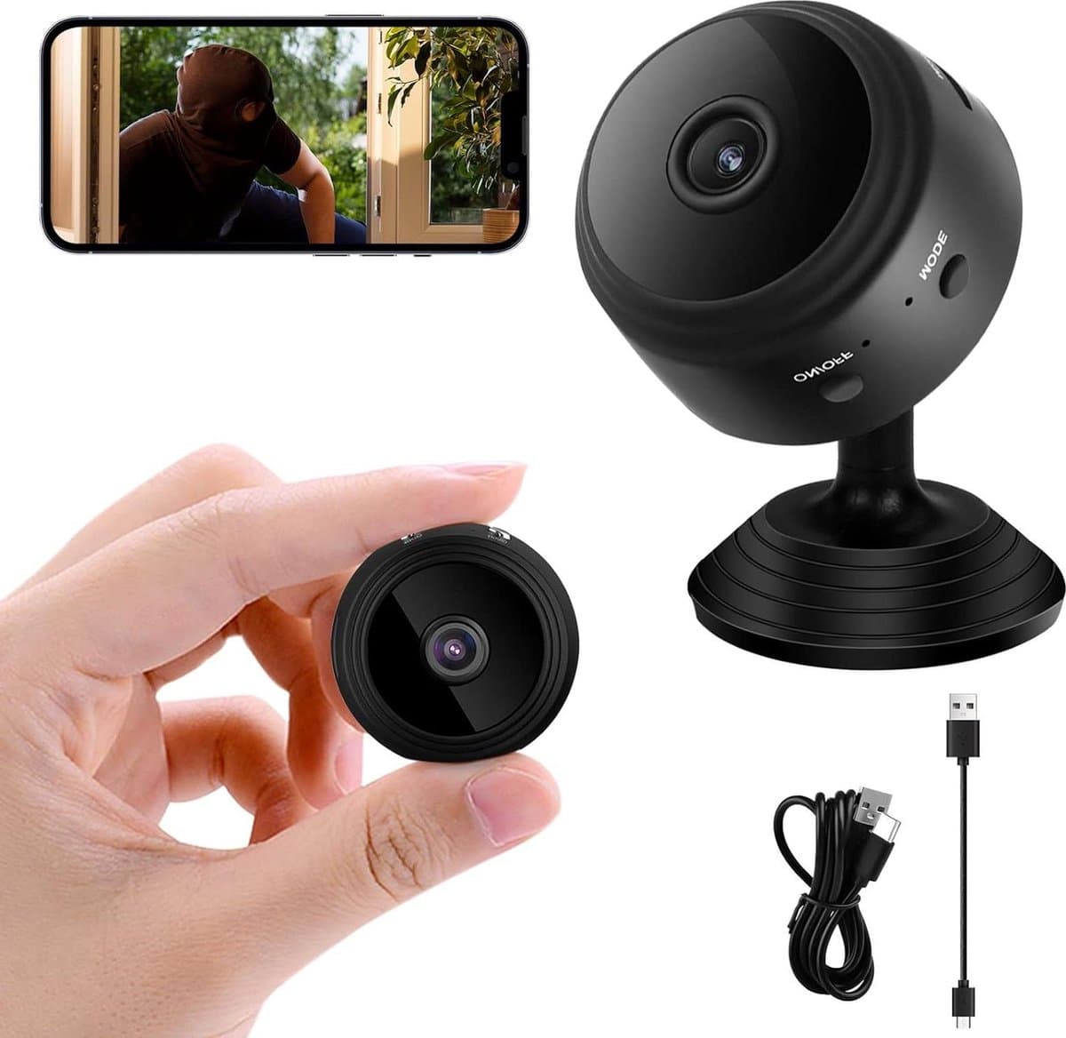 Spy Camera Mini-camera 1080p HD wifi A9 nachtzicht bewakingscamera - bewegingsdetectie - 150° groothoek - binnen en buiten - baby huisdiermonitor - zwart