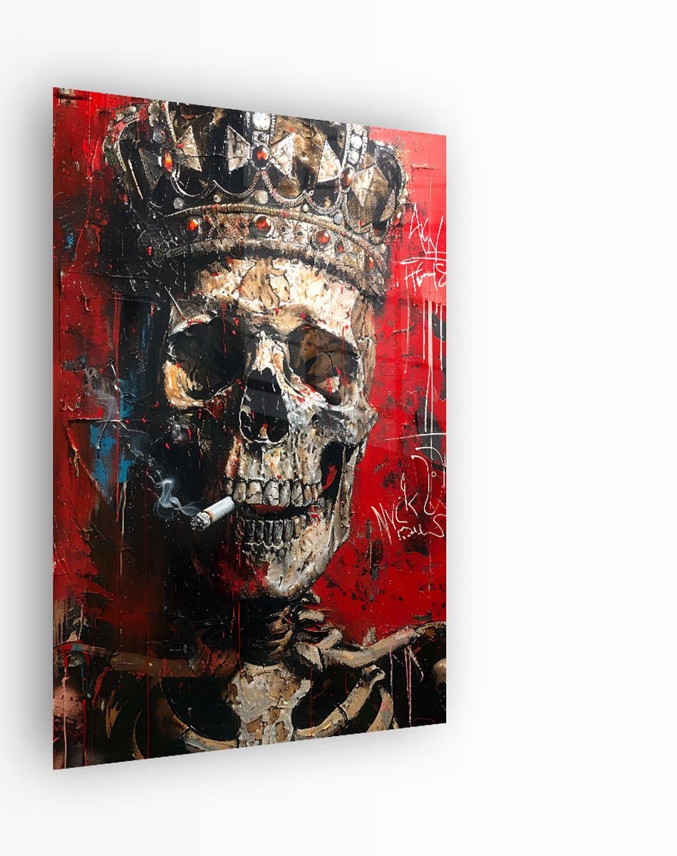 Indoorart - Glasschilderij Skull King 80x120 CM - Afbeelding op plexiglas - Inclusief montagemateriaal