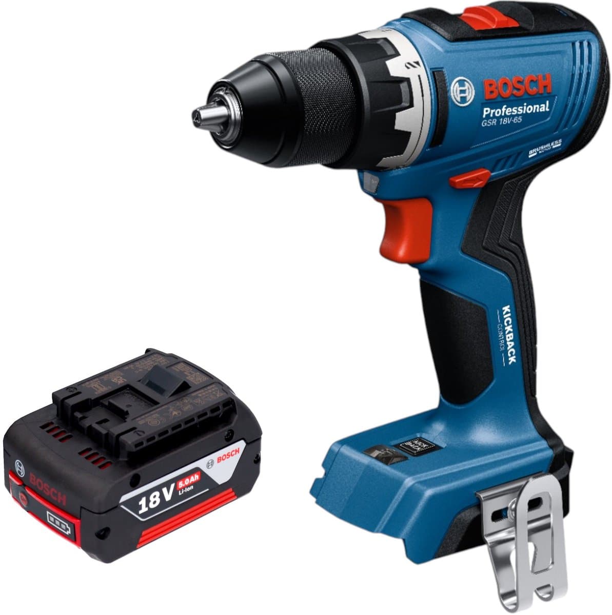 Bosch GSR 18V-65 Professionele accuboormachine 18 V 63 Nm borstelloos + 1x oplaadbare accu 5.0 Ah - zonder oplader