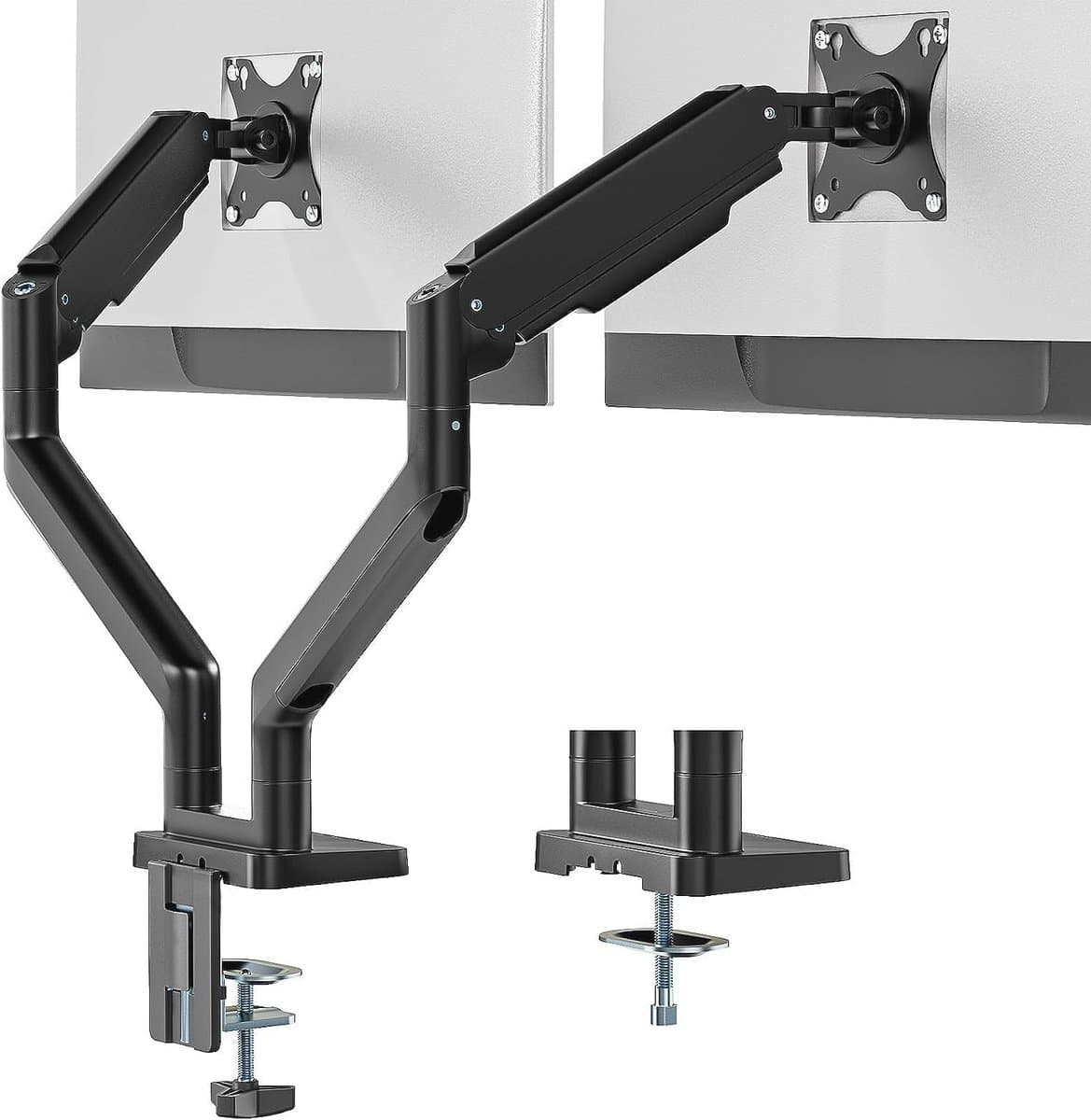 Ergonomische Dubbele Monitorarmen voor 17-35 Inch Schermen met Hoogteverstelling en Dubbele Bevestiging