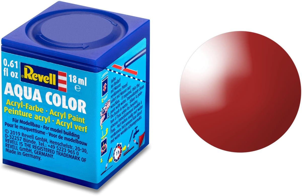 Revell Hobbyverf Acrylverf - Aqua #31 Fire Red - Gloss - RAL3000 - Acryl - Verf potje - 18 ml