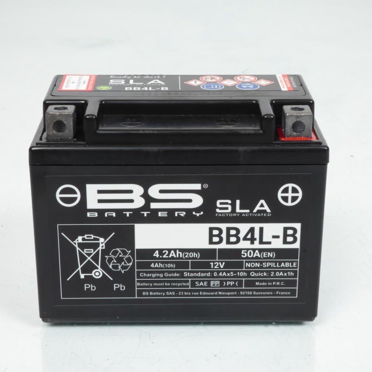 batterie sla bs voor scooter mbk 50 booster rsx track 1996 à 1998 yb4l-b / 12v 4.2ah neuf