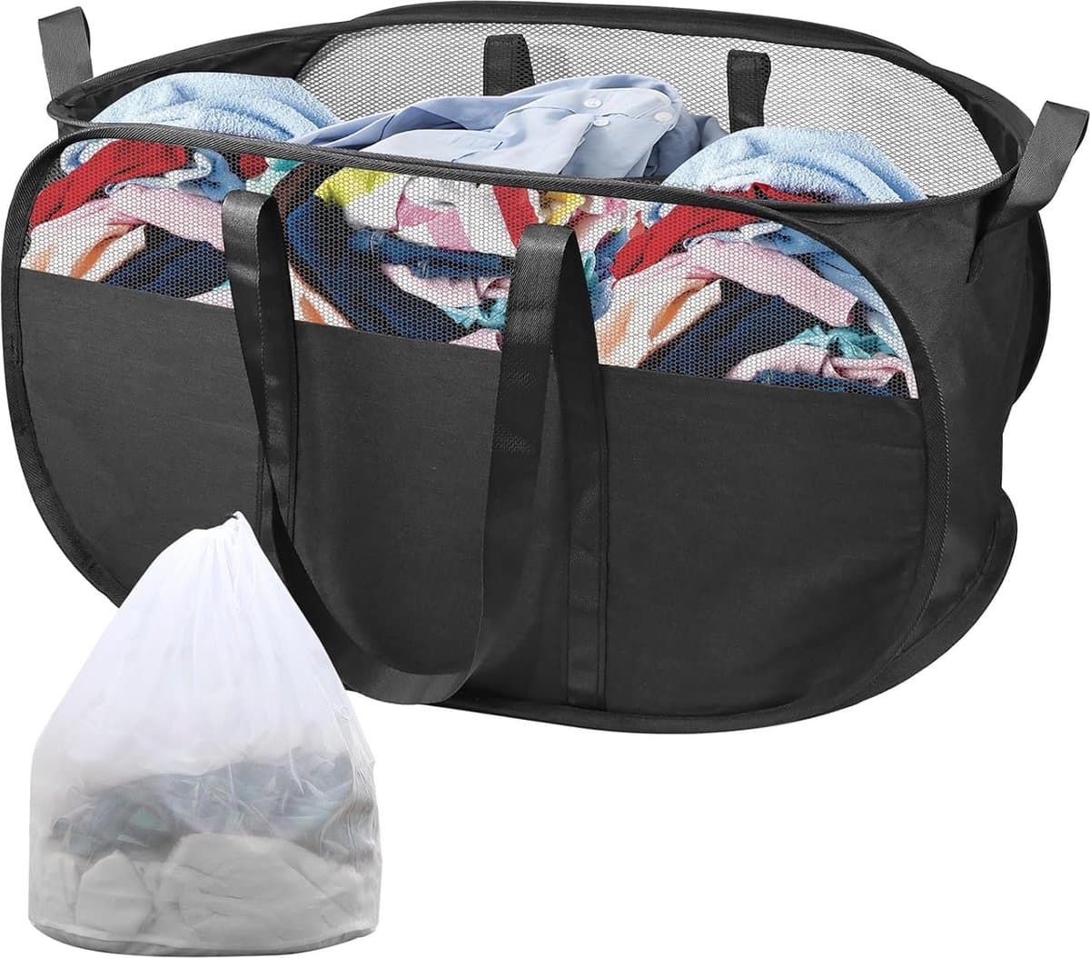 Opvouwbare Wasmand Pop-up, 65L Waszak Inbegrepen, 60 x 35 x 35 cm, Ademend Mesh, Multifunctionele Wasmand
