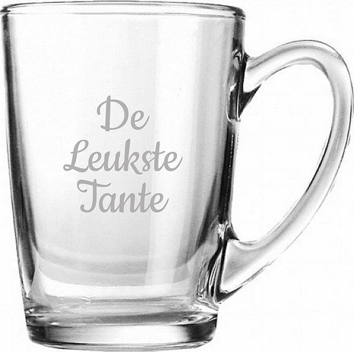 Gegraveerde Theeglas 32cl De Leukste Tante