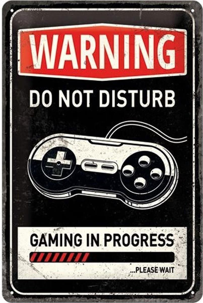 Warning Do Not Disturb Gaming In Progress Metalen wandbord in reliëf 20 x 30 cm.