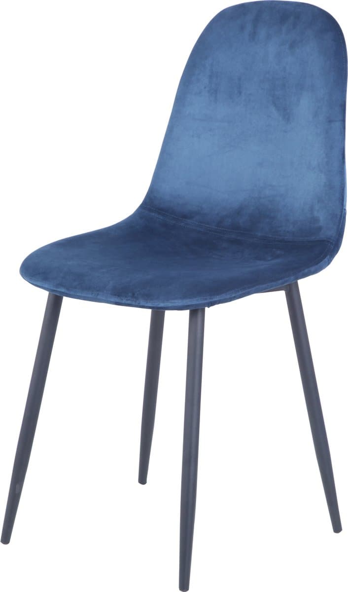 Soph & Tess - Cordoba Eetkamerstoel - Set van 6 - 100 % Velvet - Blauwe eetstoel - Metaalpoot -Industriel