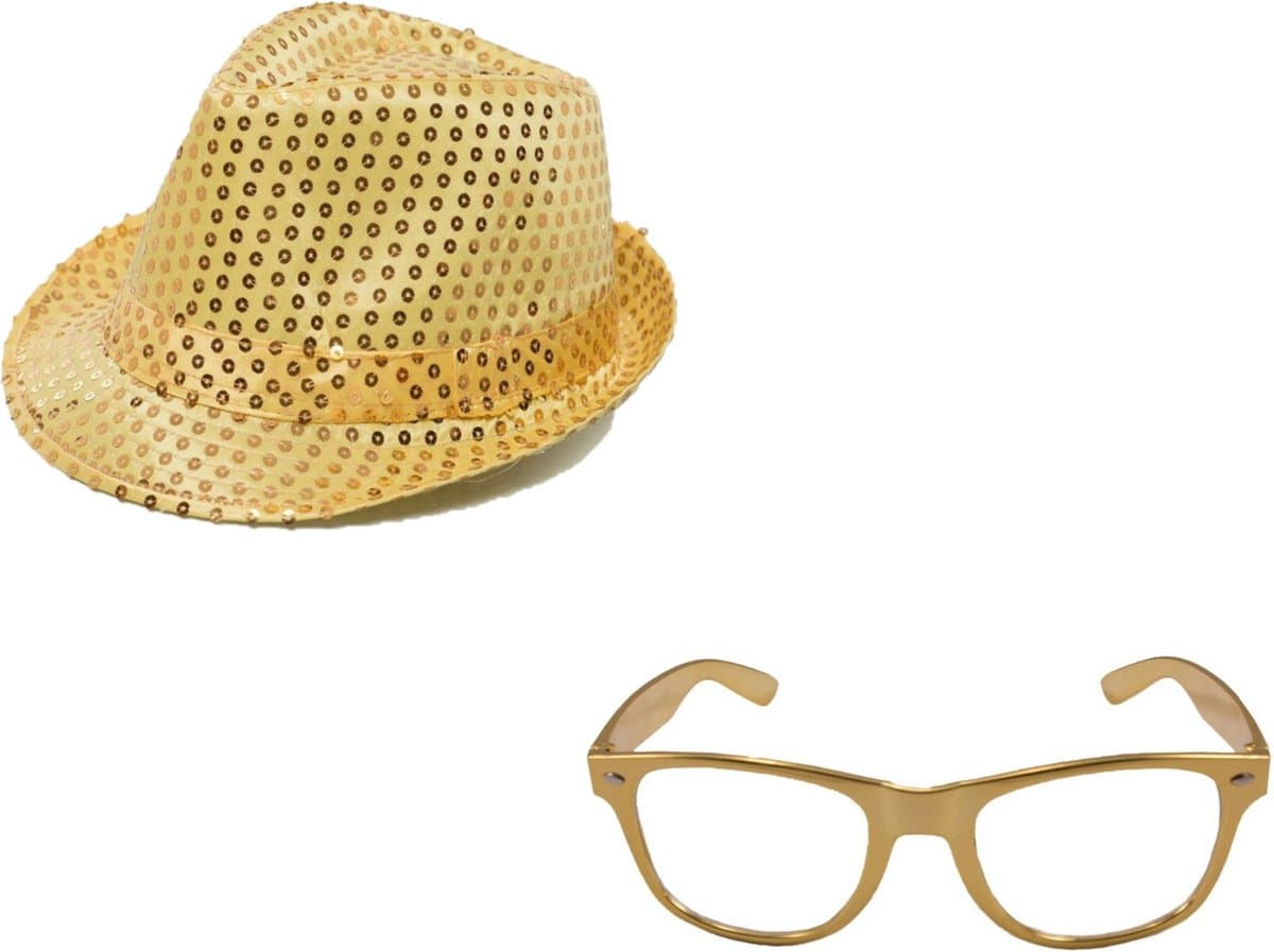 Faram Carnaval verkleed set - hoedje en feestbril - goud metallic - foute party