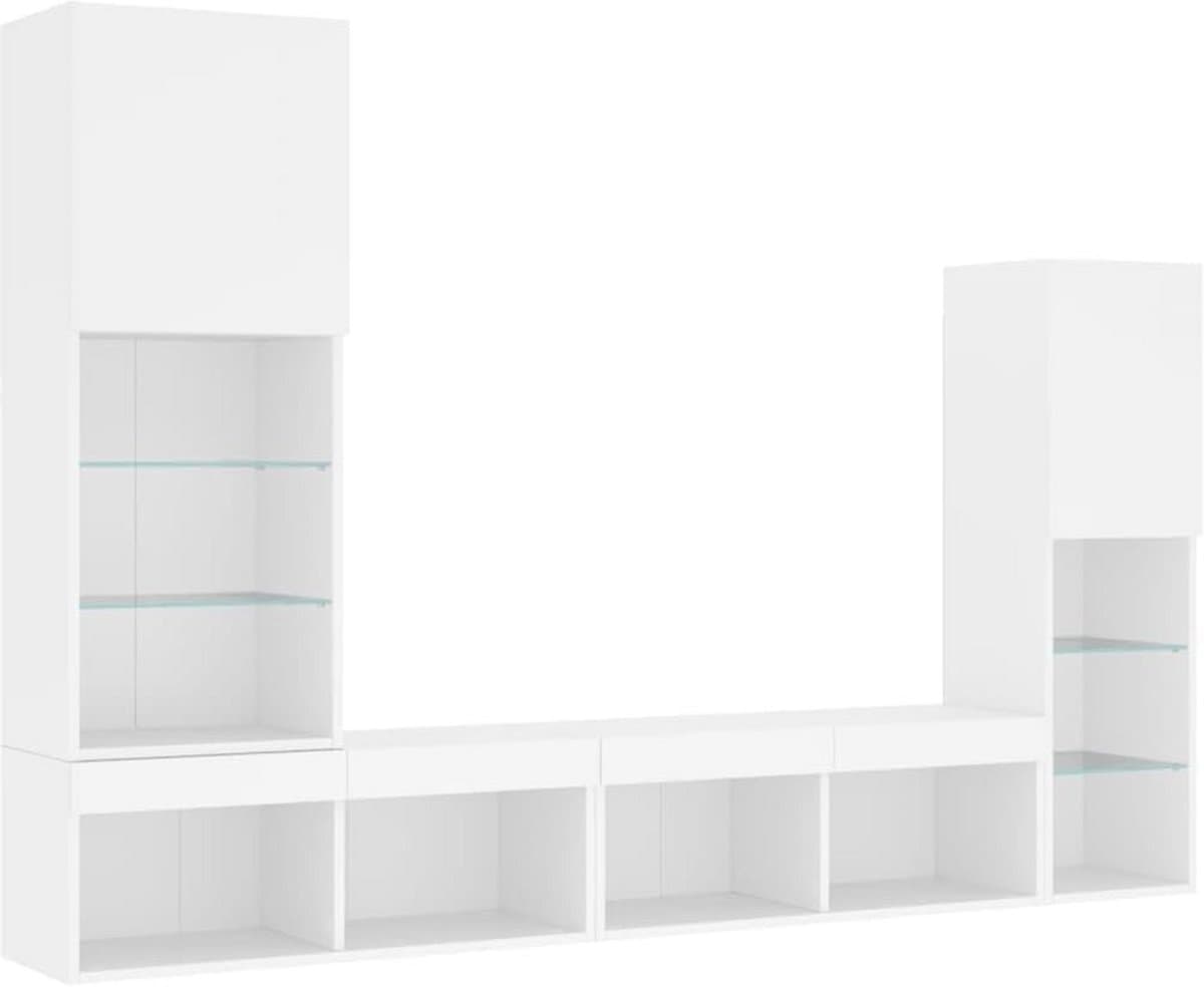 Zwevende TV Meubel Set met Opbergruimte en LED Verlichting, Wit