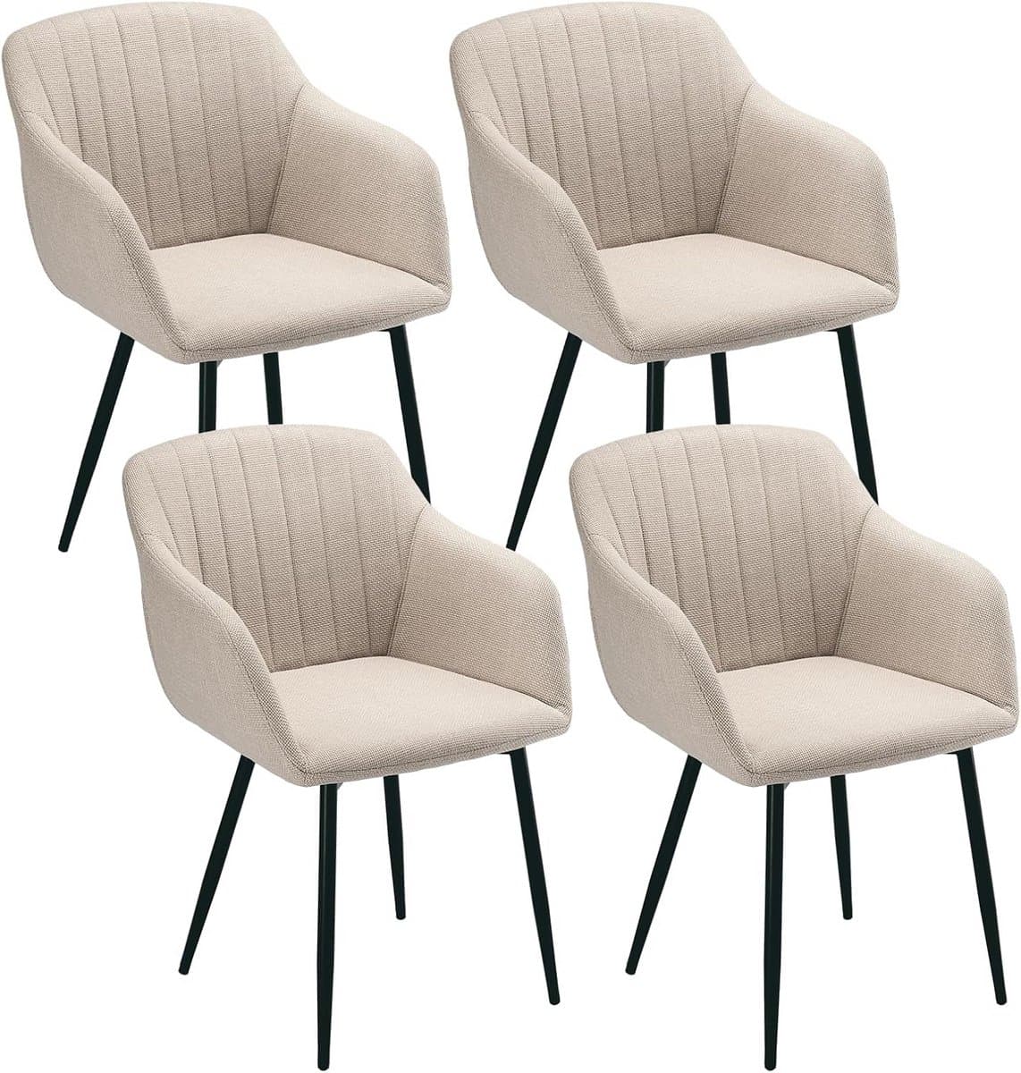 Set van 4 Elegante Eetkamerstoelen met Armleuningen - Beige Gevuld
