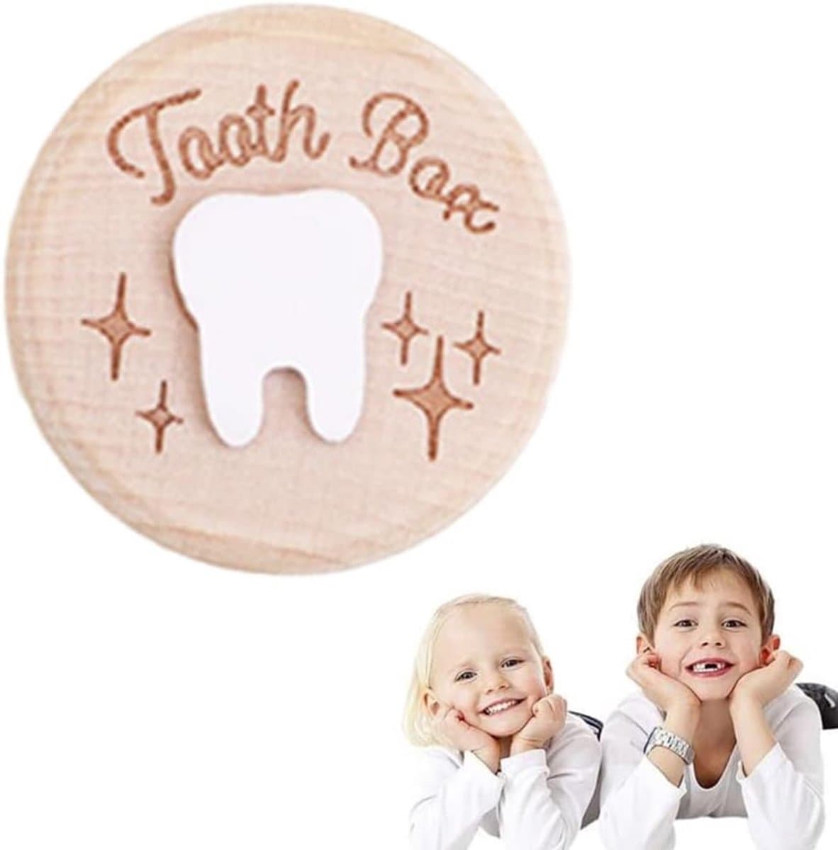 Houten Melktandendoosje met Schattig Motief voor Jongens en Meisjes