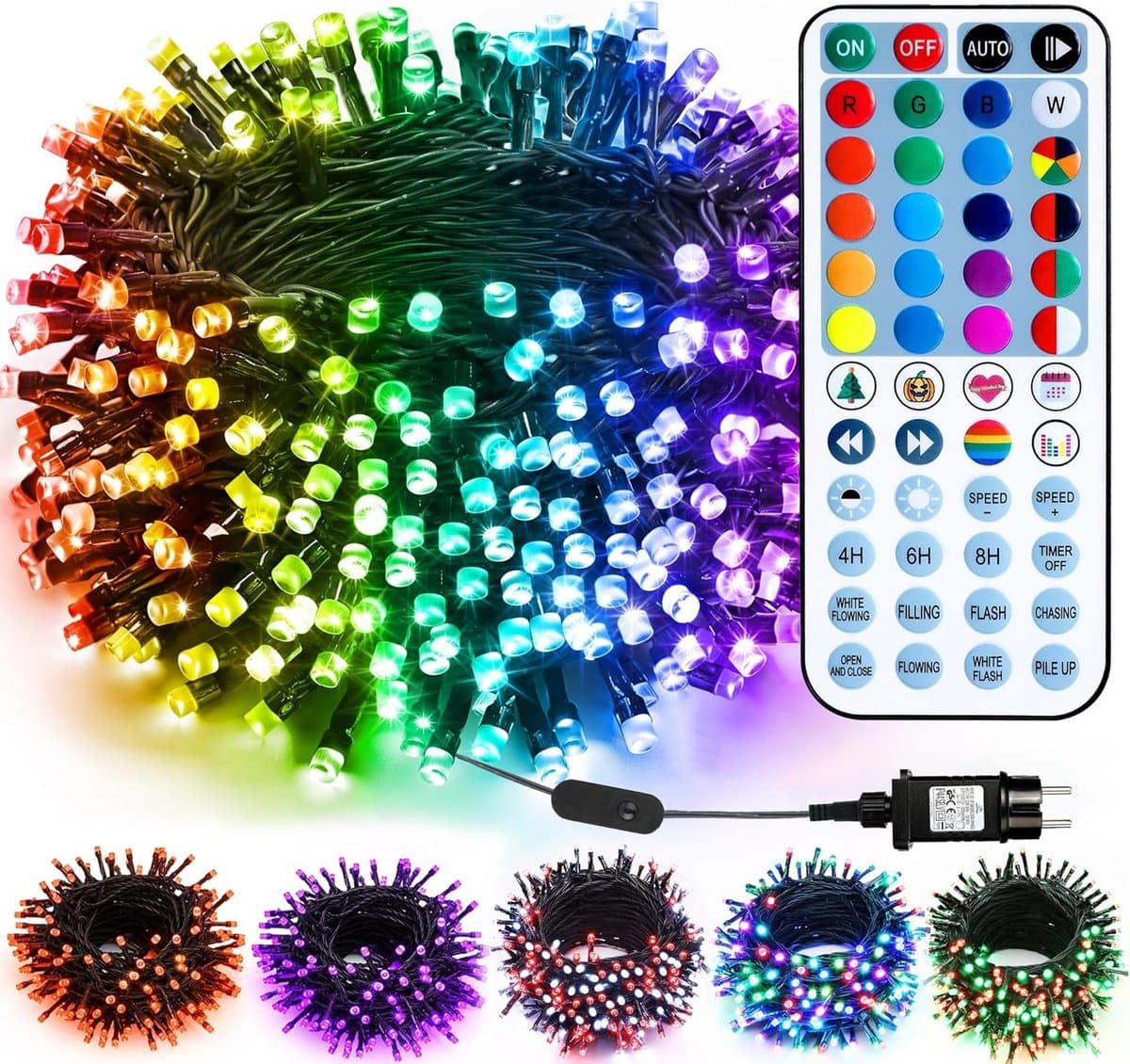 Kerstlichtsnoer met kleurverandering voor binnen en buiten - 300 LEDs, dimbaar en met timer, RGB, waterdicht