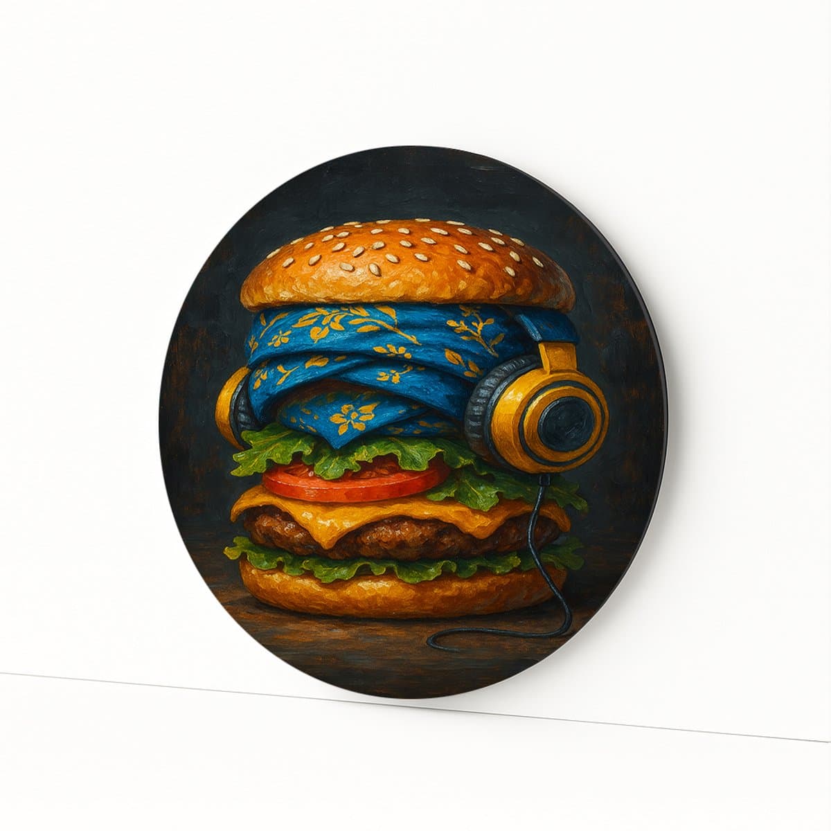 Burger met koptelefoon - Aluminium - Dibond muurcirkel - 80x80 cm