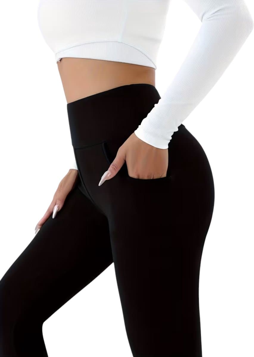SparkNine Softwarm thermische legging - winterbroek - L - zwart - hoge taille - met zijzakken - warm & zacht