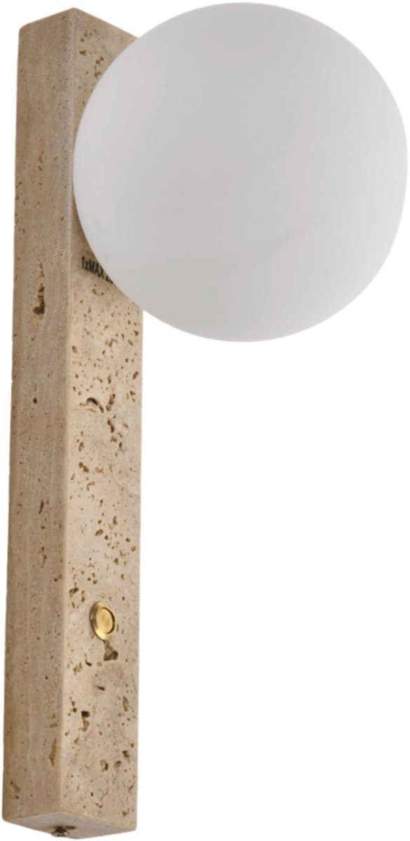 Kosilum - Lira - Wandlamp - Beige, wit en messing - Travertijn, glas en metaal