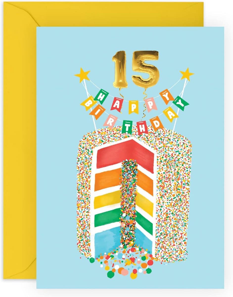 Verjaardagskaart 15 Jaar Meisje Jongen Regenboogthema Leeg van Binnen met Stickers