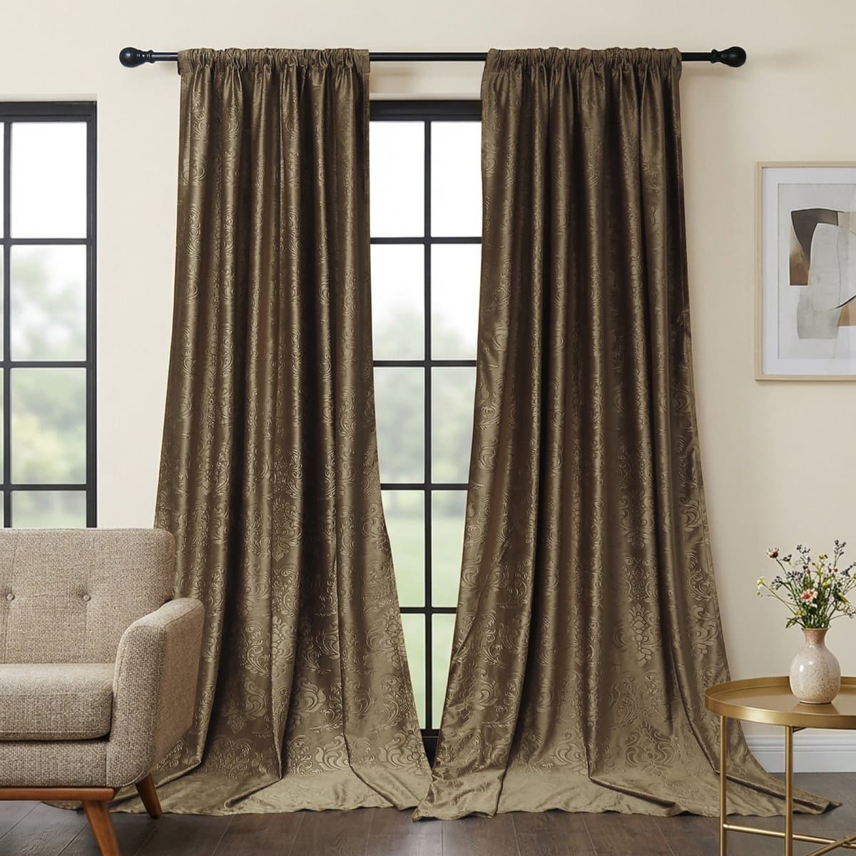 Qelus 2 Stuks Luxe Gecrasht Velours Gordijnen - Marokkaans Reliëf - 260gsm - Verduisterend & Thermisch Isolerend - Multifunctionele Plooiband - voor Woonkamer - Slaapkamer - 132x244cm - Taupe