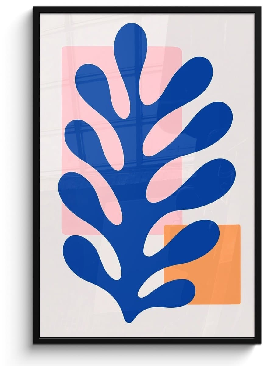 Poster in lijst - Fotolijst 80x120 cm - Posters - Abstract - Blad - Blauw - Rechthoeken - Posterlijst zwart - Decoratie - Wanddecoratie woonkamer - Muurdecoratie slaapkamer