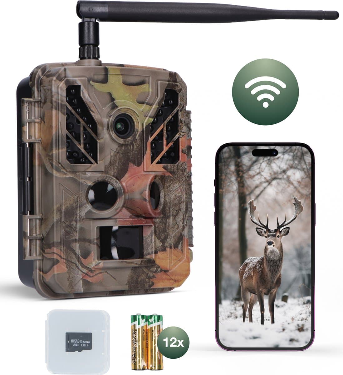 MasonPro WildCamera - 4K Ultra HD & 48MP - Waterdicht - Buiten Camera met Nachtzicht en Wifi - Wildlife camera's - Nachtcamera met App – Incl. 12 batterijen, 128 GB SD & Tripod
