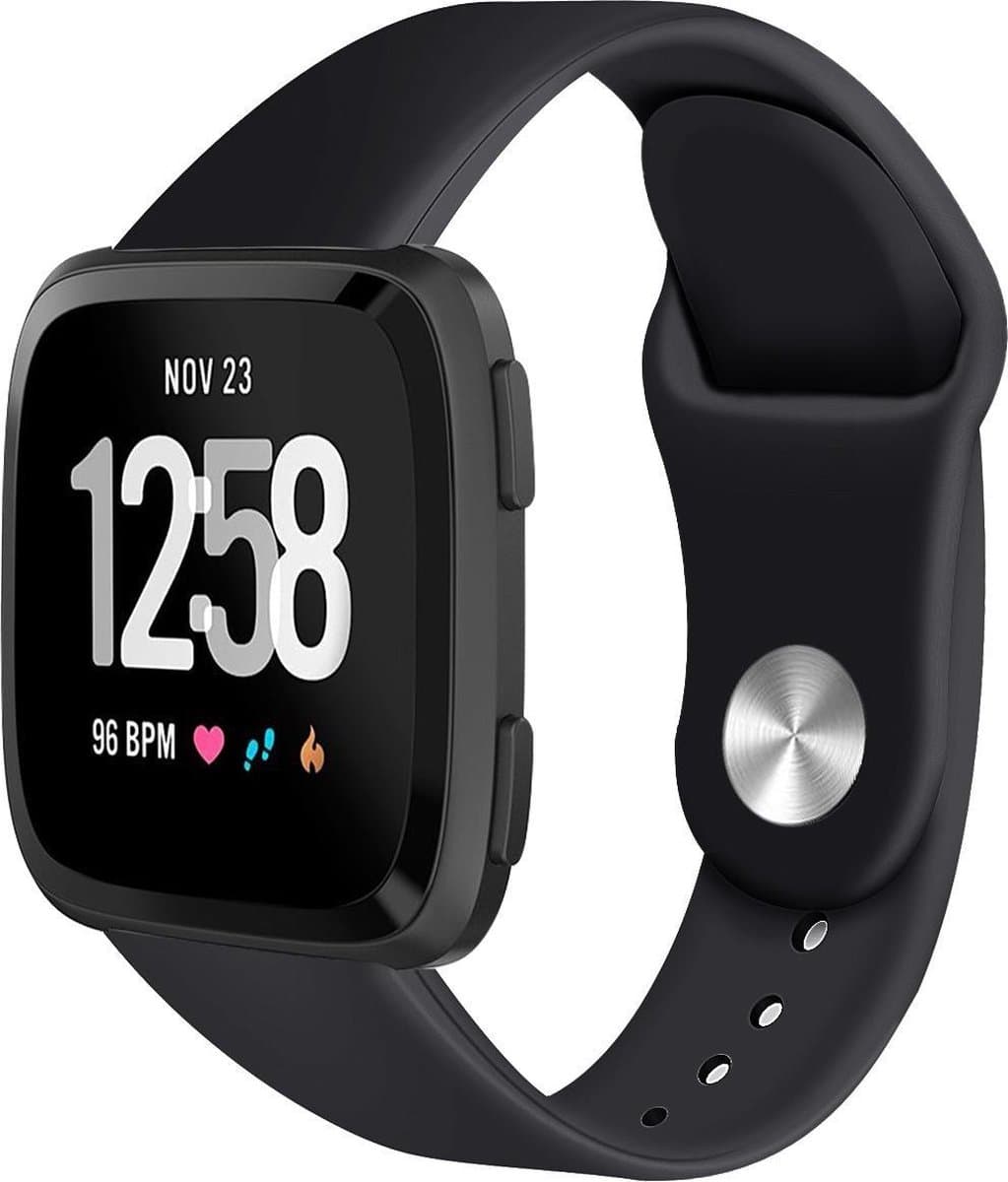 123watches siliconen sport band - zwart - ML - Geschikt voor Fitbit Versa 1 & 2 / Lite
