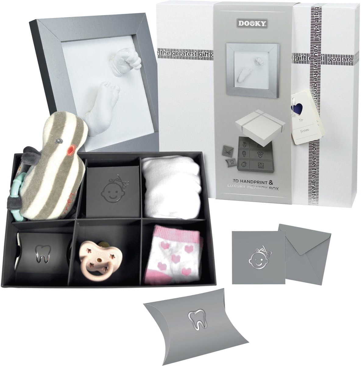 Dooky 3D Baby Hand- en Voetafdruk Lijst met Memory Box – Foto en Gips Afdrukken – Huidvriendelijk & Eenvoudig te Maken – Kraam- of Cadeau Geschenk