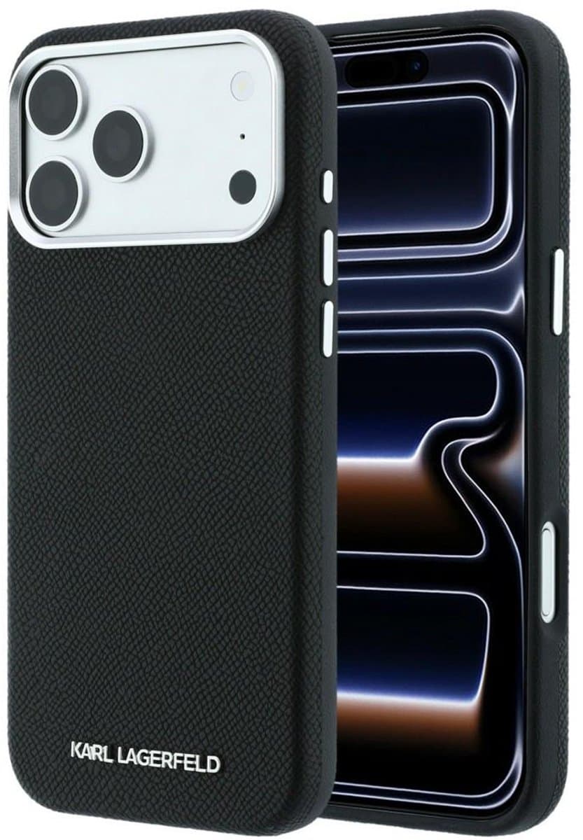 Karl Lagerfeld - Hardcase MagSafe Grained Leather Elongated Logo (KLHMP18LPSWGKLK) - iPhone 18 Pro / iPhone 17 Pro - Black