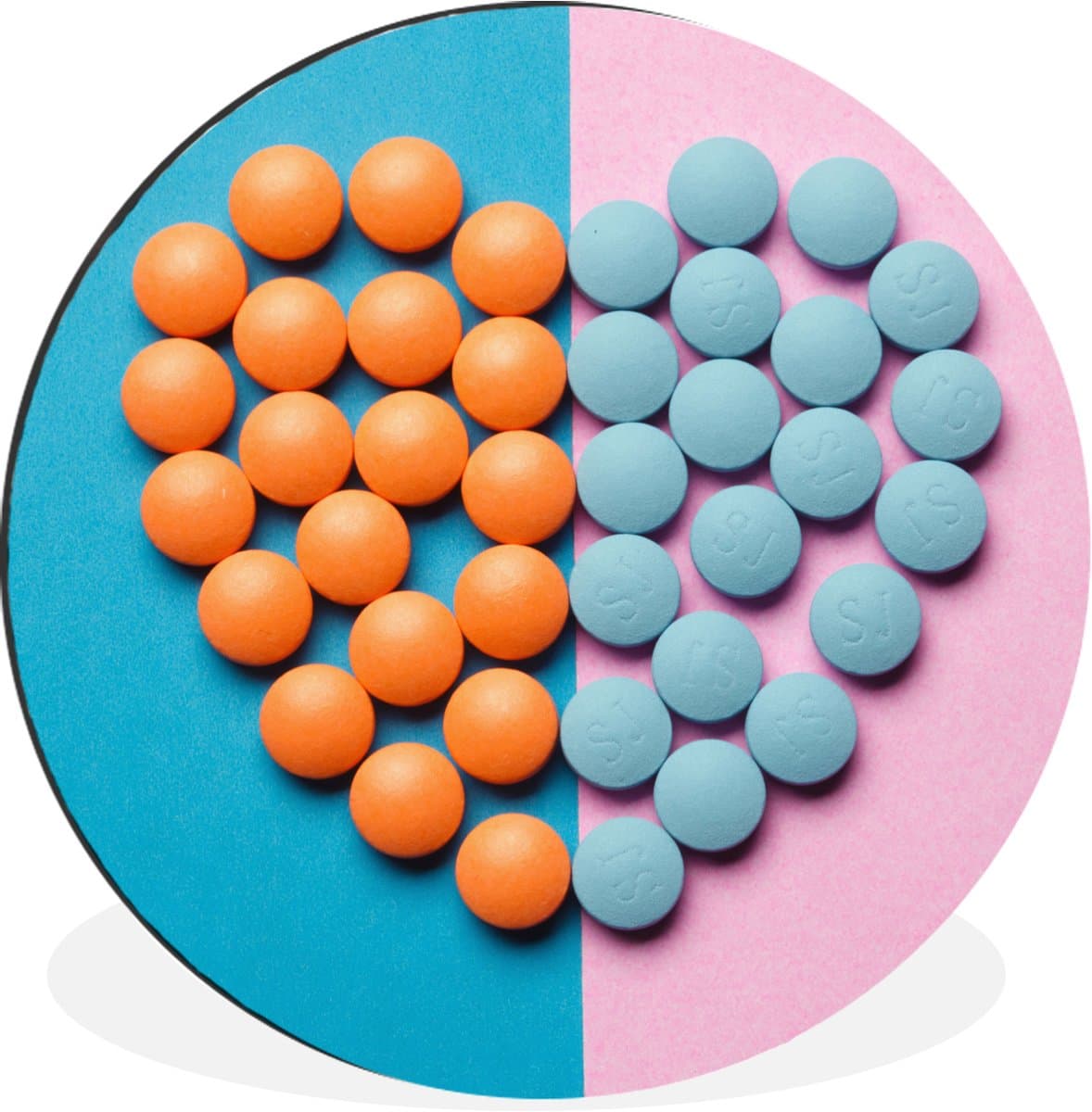 WallCircle - Wandcirkel - Muurcirkel - Hart - Tabletten - Pastel - Aluminium - Dibond - 30x30 cm - Binnen en Buiten