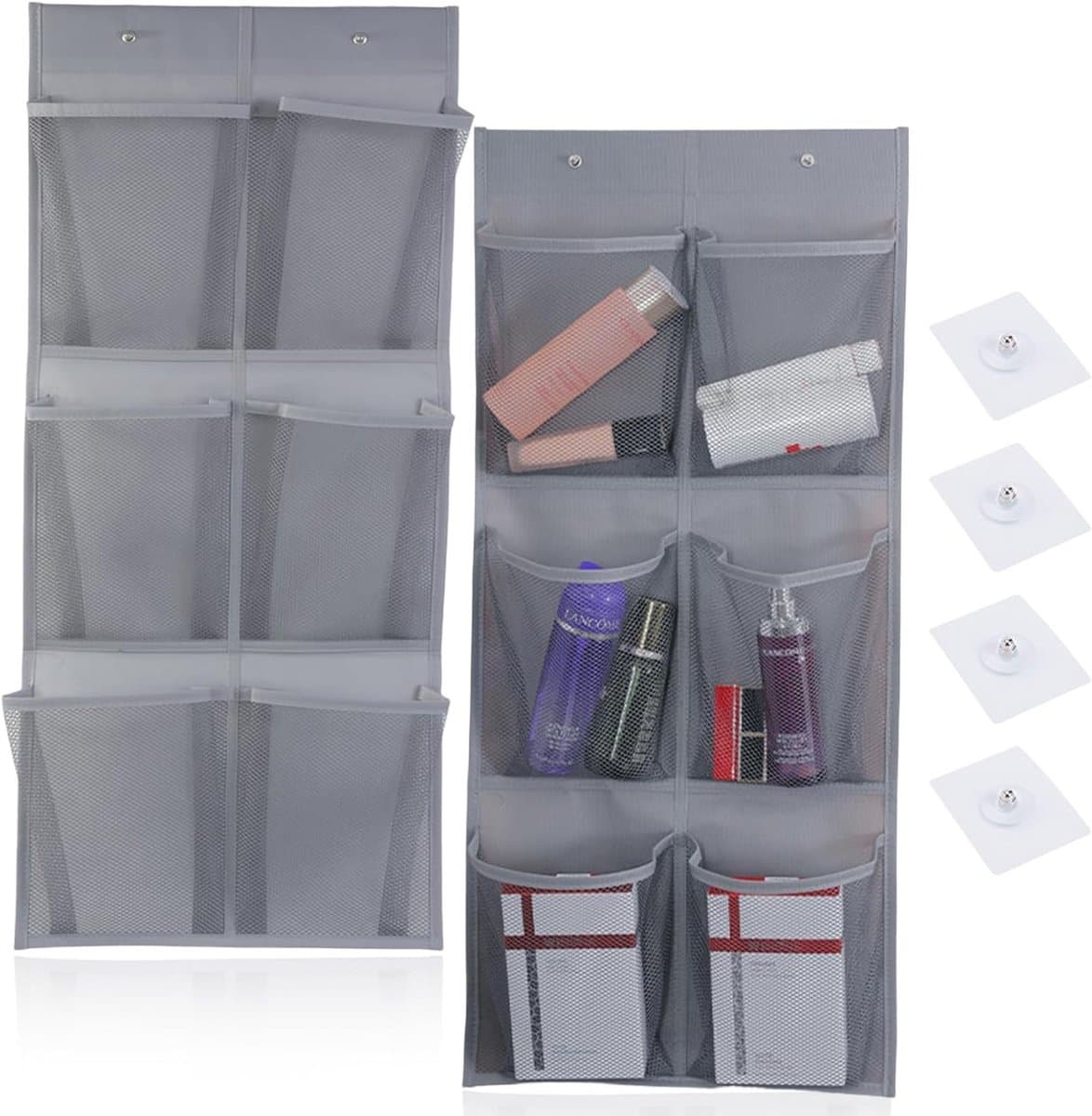 Deurorganizer set - Hangende opberger - Ruimte ordenen - Met 6 mesh vakken - 76 x 35 cm - Grijs