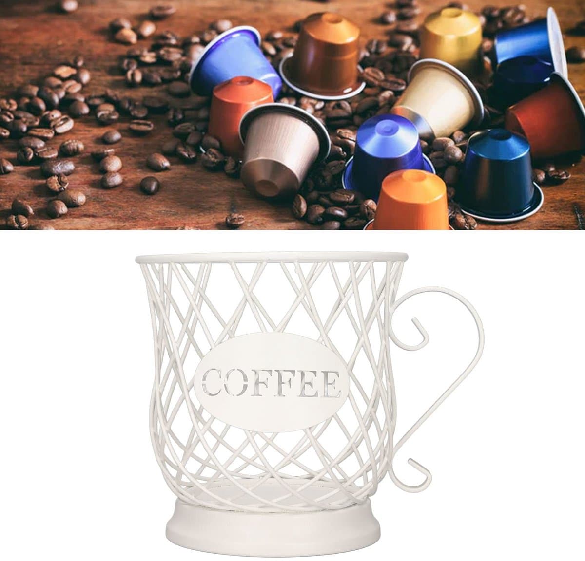 Dailygoods- Koffiepadhouder Grote Capaciteit - Organizer - Opbergmand - Voor Koffiecapsules/Suikerzakken - Roestvrij Staal - Duurzaam Design - Koffiecapsulehouder