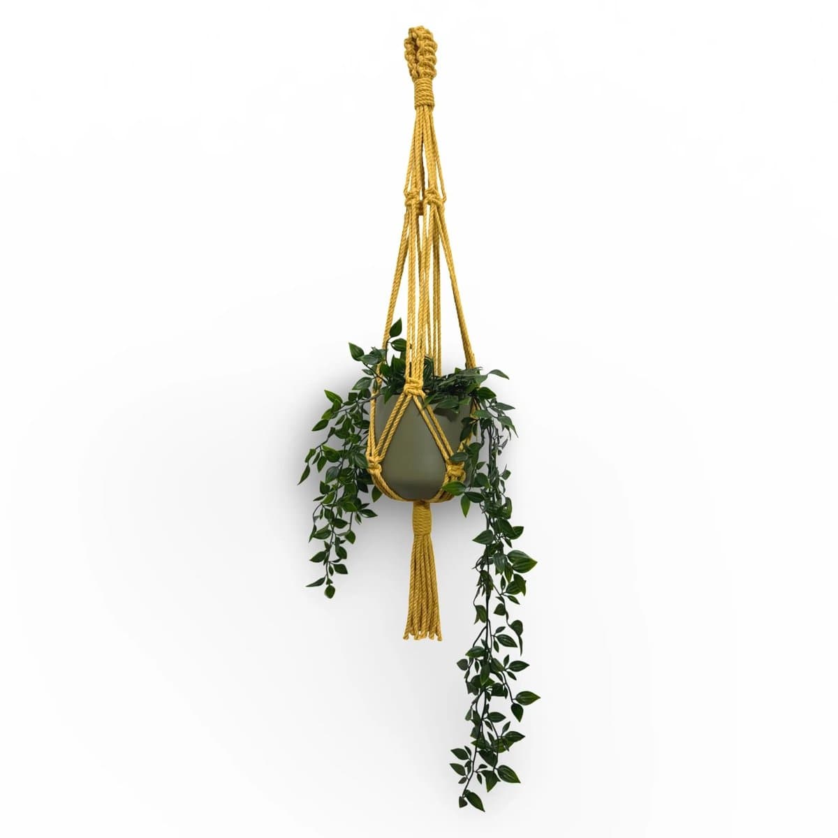 Plantenhanger 'Funky' - Kies kleur en lengte - Okergeel - 120 cm lang - Katoenkoord - Geschikt voor Pot met Diameter t/m 20 cm - Handgemaakt in ons Macramé Atelier - Prijs per Stuk - Let op: Exclusief Pot - Inclusief Verzendkosten