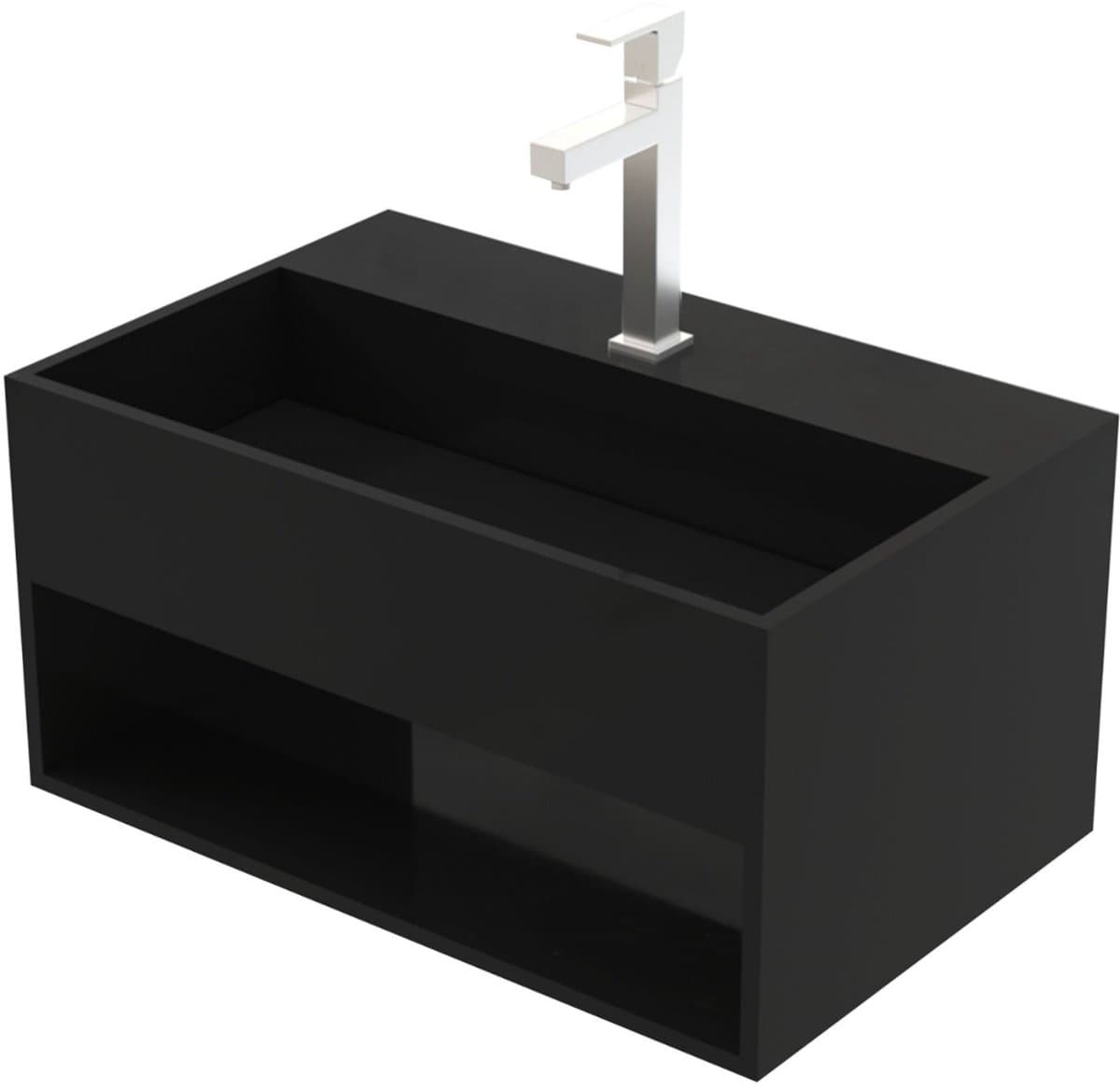 Solid Surface Wastafel – Onzichtbare Afvoer – 50x32,4x25 cm – Mat Zwart