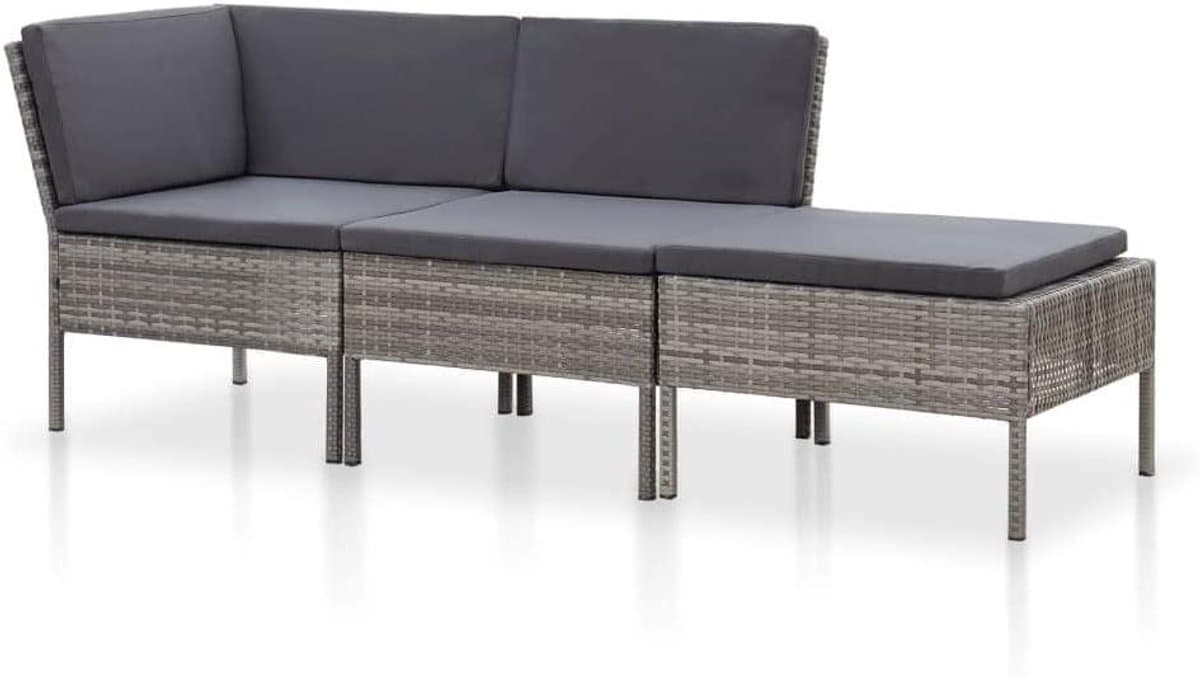 Loungeset 3-delig - Tuinset Bank - Buiten Zitten - Modulair Ontwerp - 57 cm Zitdiepte - Grijs