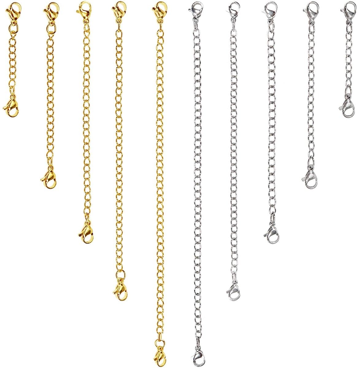 Dailygoods- Verlengkettingen 10 stuks - Roestvrij Staal - 18K Gouden/Zilveren Coating - Verschillende Maten - Sluitingen - Comfortabele Draagervaring - Sieradenketting