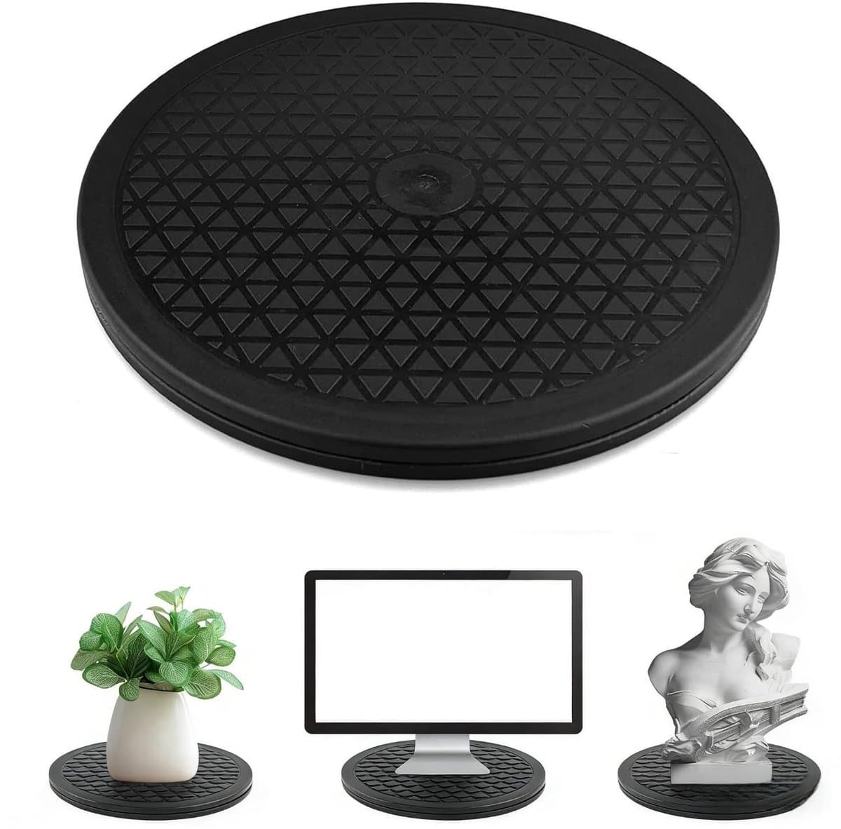 Dailygoods- Draaiplateau 360 graden draaibaar - Antislip - Dubbel gestructureerd oppervlak - Voor laptops/monitor/tv - 20 cm - Zwart - Draaischijf