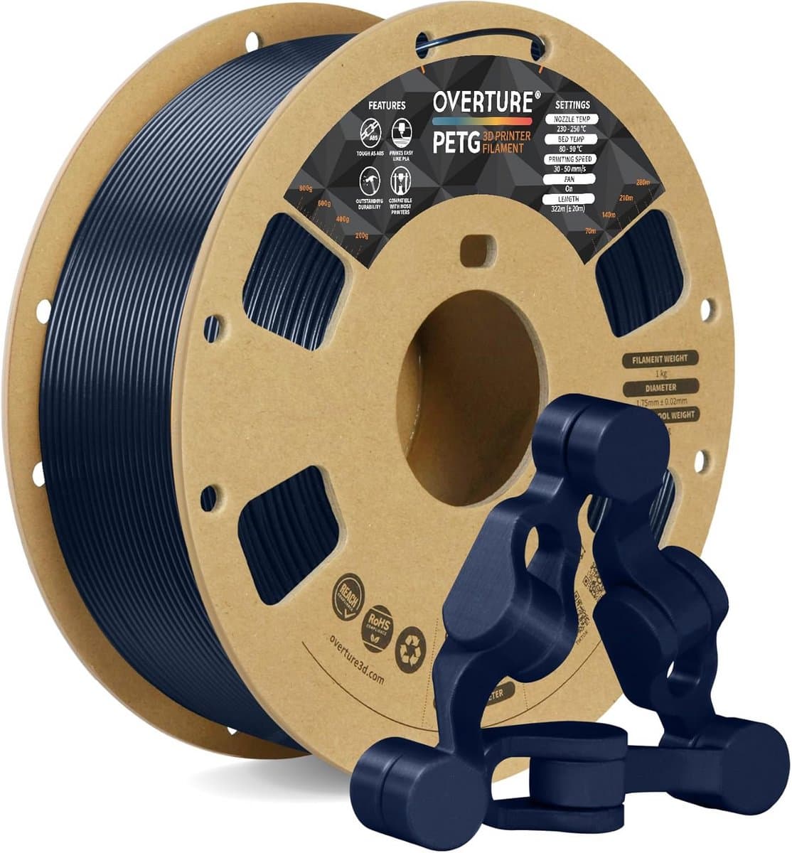 OVERTURE PETG filament wit, 1,75 mm uitgerust, 1 kg spoel, 3D-printfilament voor 3D-printers, maatnauwkeurigheid +/- 0,02 mm, sterrenblauw