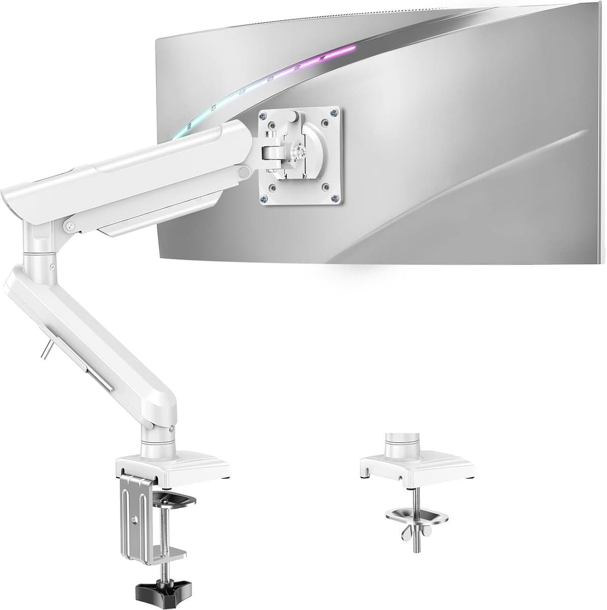 Monitor Arm - Gasveer Arm - Bureau Organisatie - Quick Release VESA - 13-32 Inch - Wit