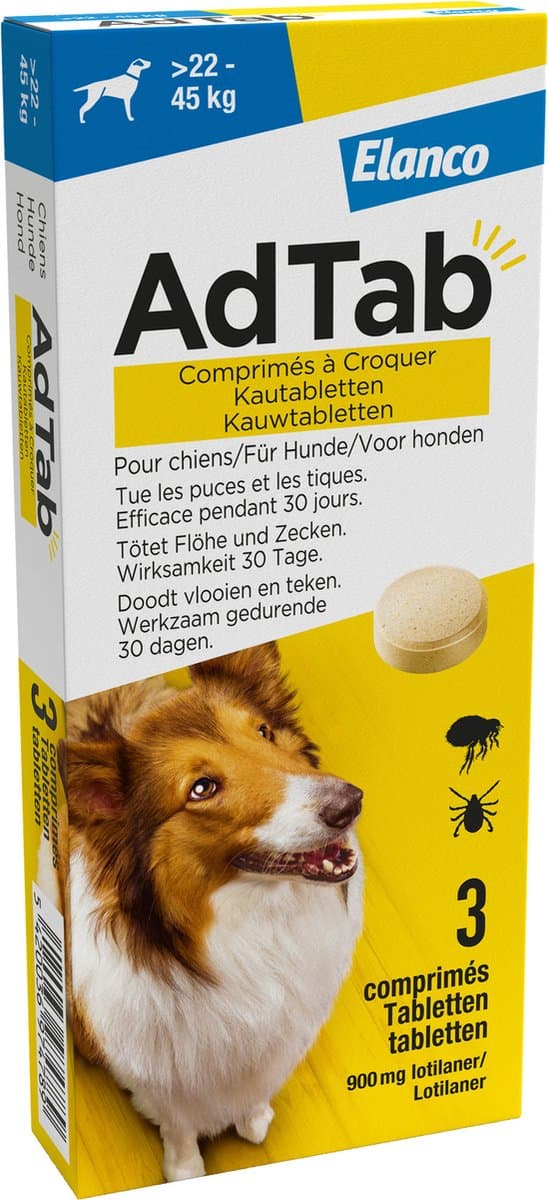 Adtab Kauwtablet Voor Honden 3 stuks - Anti vlooien en tekenmiddel - 22- 45 kg