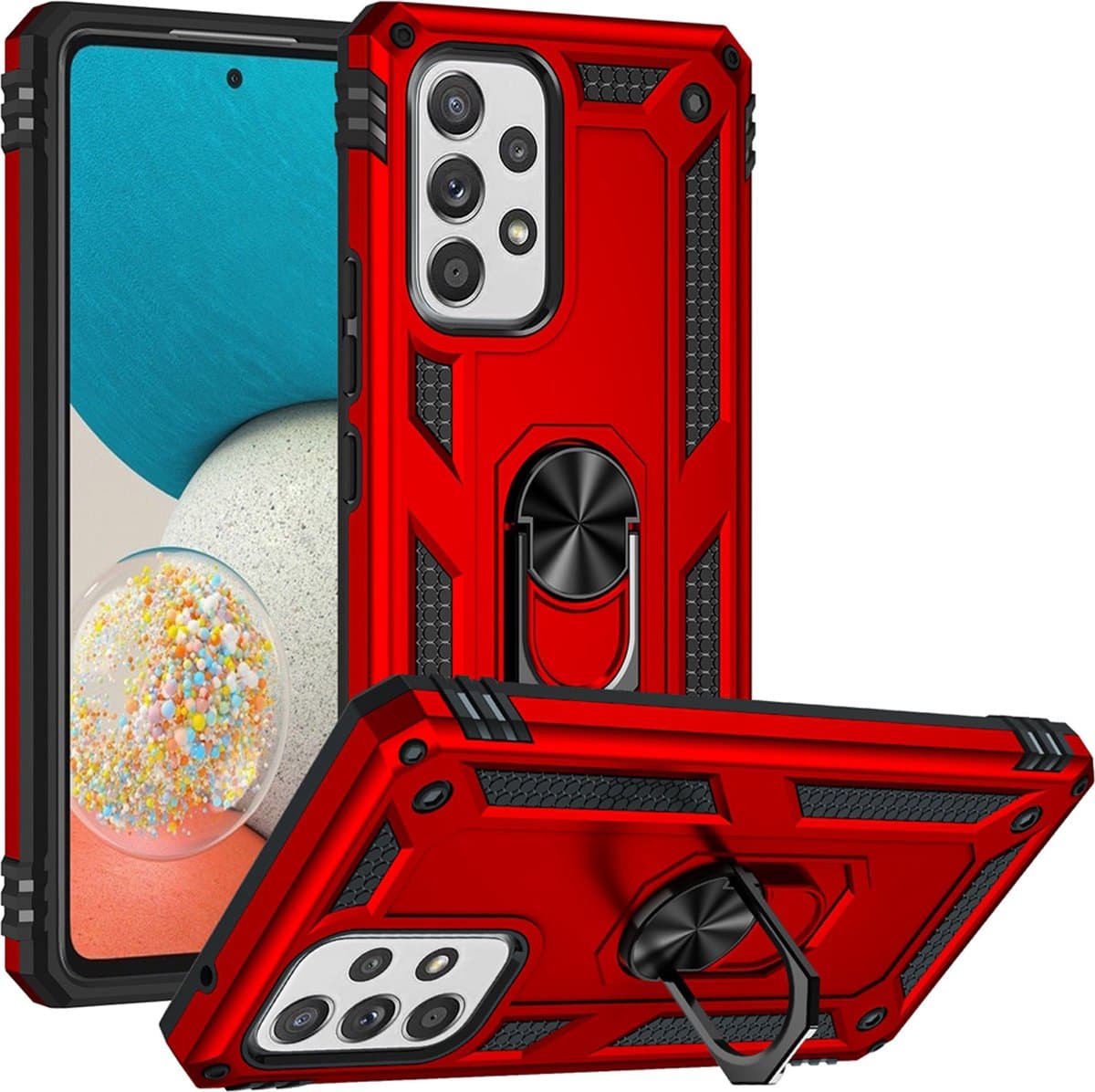 MobyDefend Hoesje - Geschikt voor Samsung Galaxy A53 - Pantsercase Met Draaibare Ring - Rood